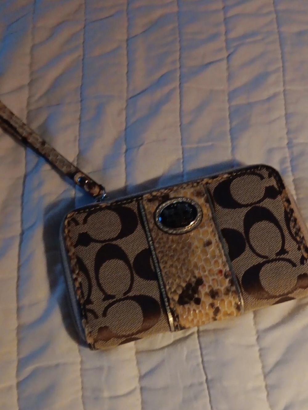 Coach Signature Canvas Wristlet with Brown and Tan Accents
